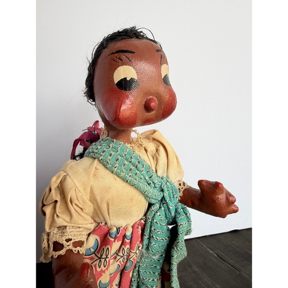 Handmade Other - Vintage Mexican Folk Art Doll Handmade Paper Mache Hand Painted Huaraches